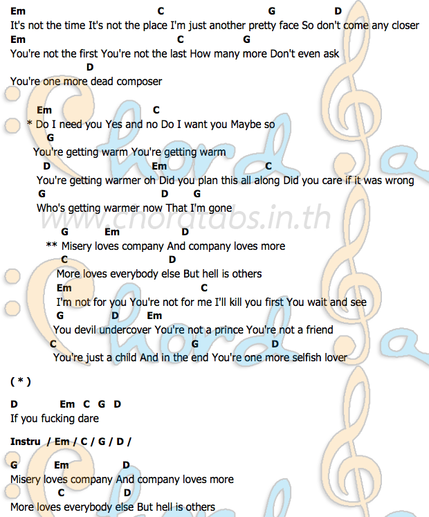 Misery Loves Company ukuleleคอร์ด คอร์ด Misery Loves Company ukulele