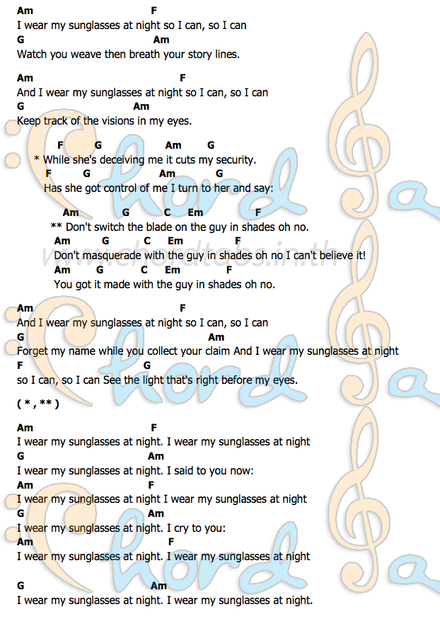 Sunglasses At Nightคอร์ด คอร์ด Sunglasses At Night Corey Hart