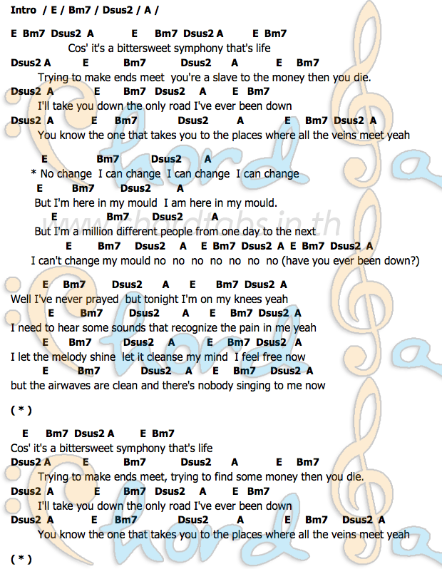 Bitter Sweet Symphonyคอร์ด คอร์ด Bitter Sweet Symphony The Verve