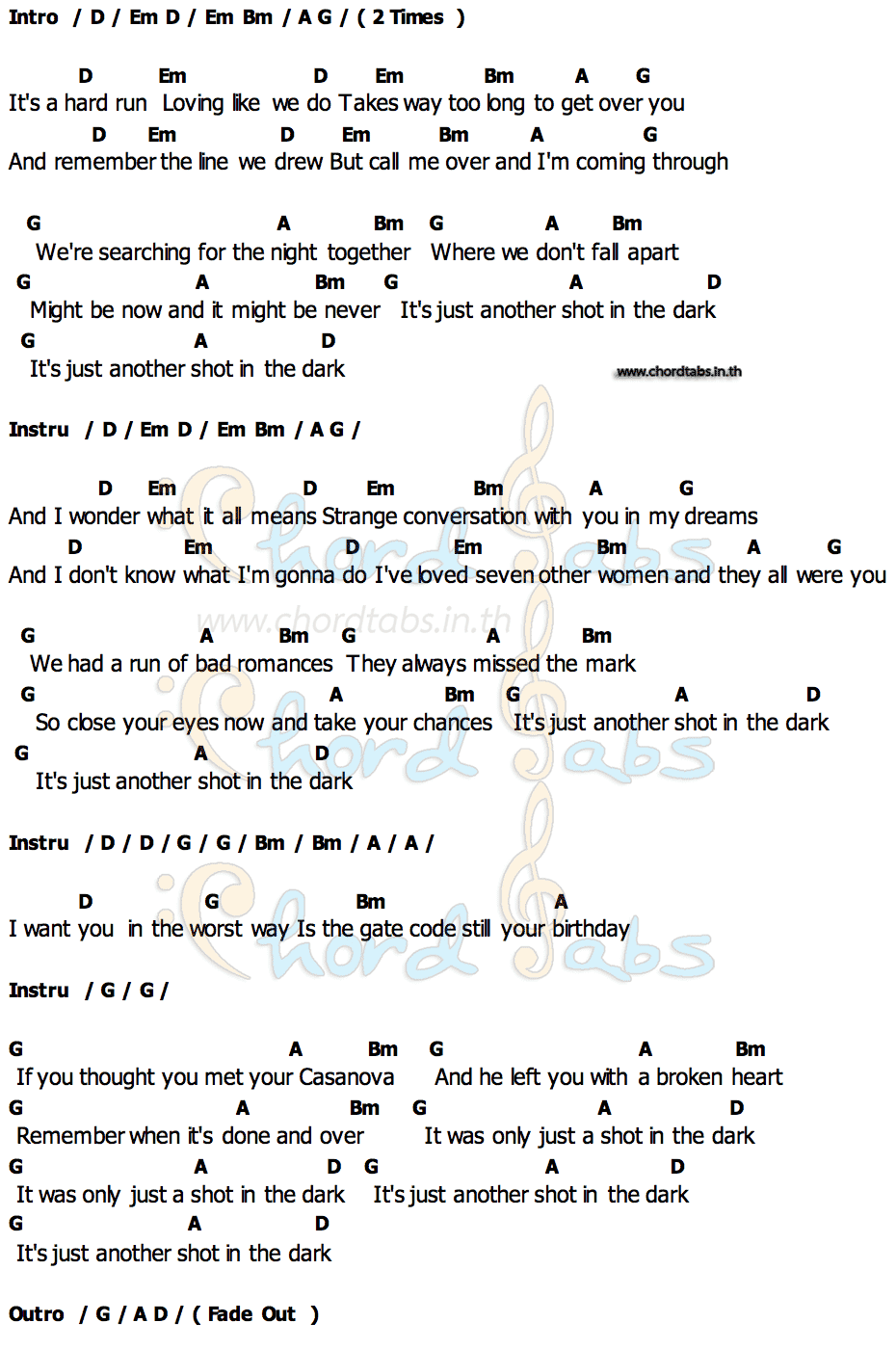 Shot in the Darkคอร์ด คอร์ด Shot in the Dark John Mayer