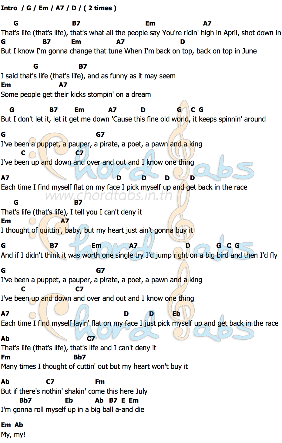 Thats Lifeคอร์ด คอร์ด Thats Life Frank Sinatra