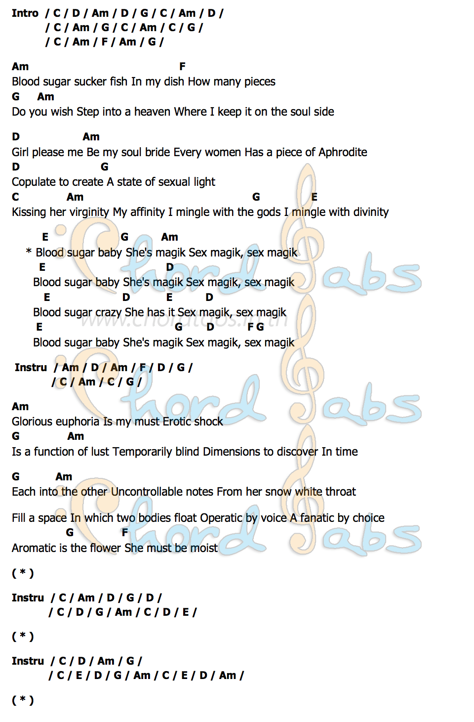 Blood Sugar Sex Magikคอร์ด คอร์ด Blood Sugar Sex Magik Red Hot Chili