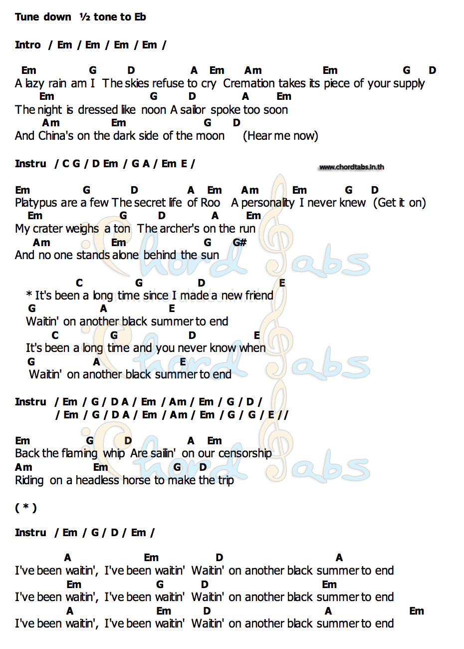 Red Hot Chili Peppersคอร์ด คอร์ด Red Hot Chili Peppers Black Summer