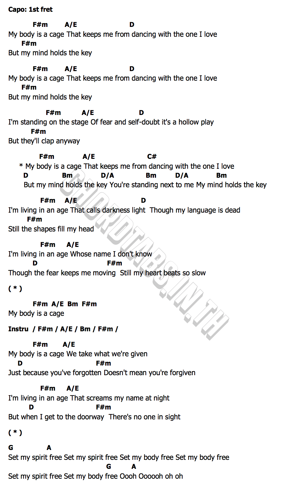 My Body Is A Cageคอร์ดอูคูเลเล่ คอร์ดอูคูเลเล่ My Body Is A Cage