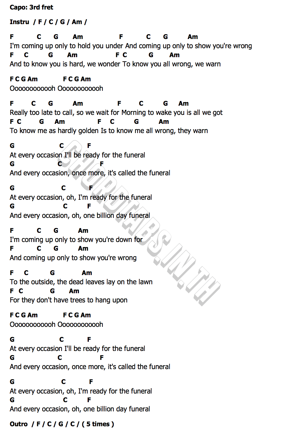 The Funeralคอร์ด คอร์ด The Funeral Band of Horses