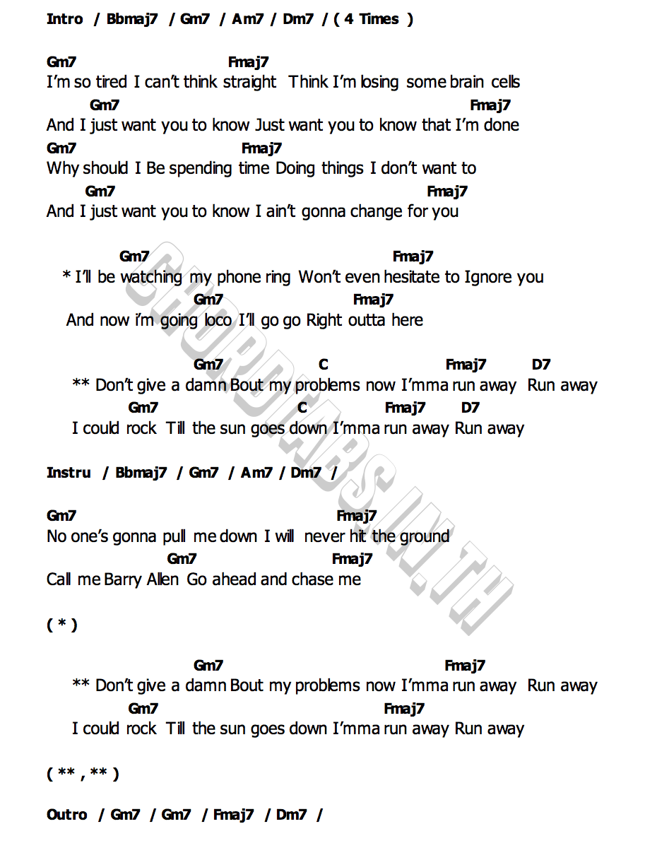 Run Awayคอร์ด คอร์ด Run Away HYBS