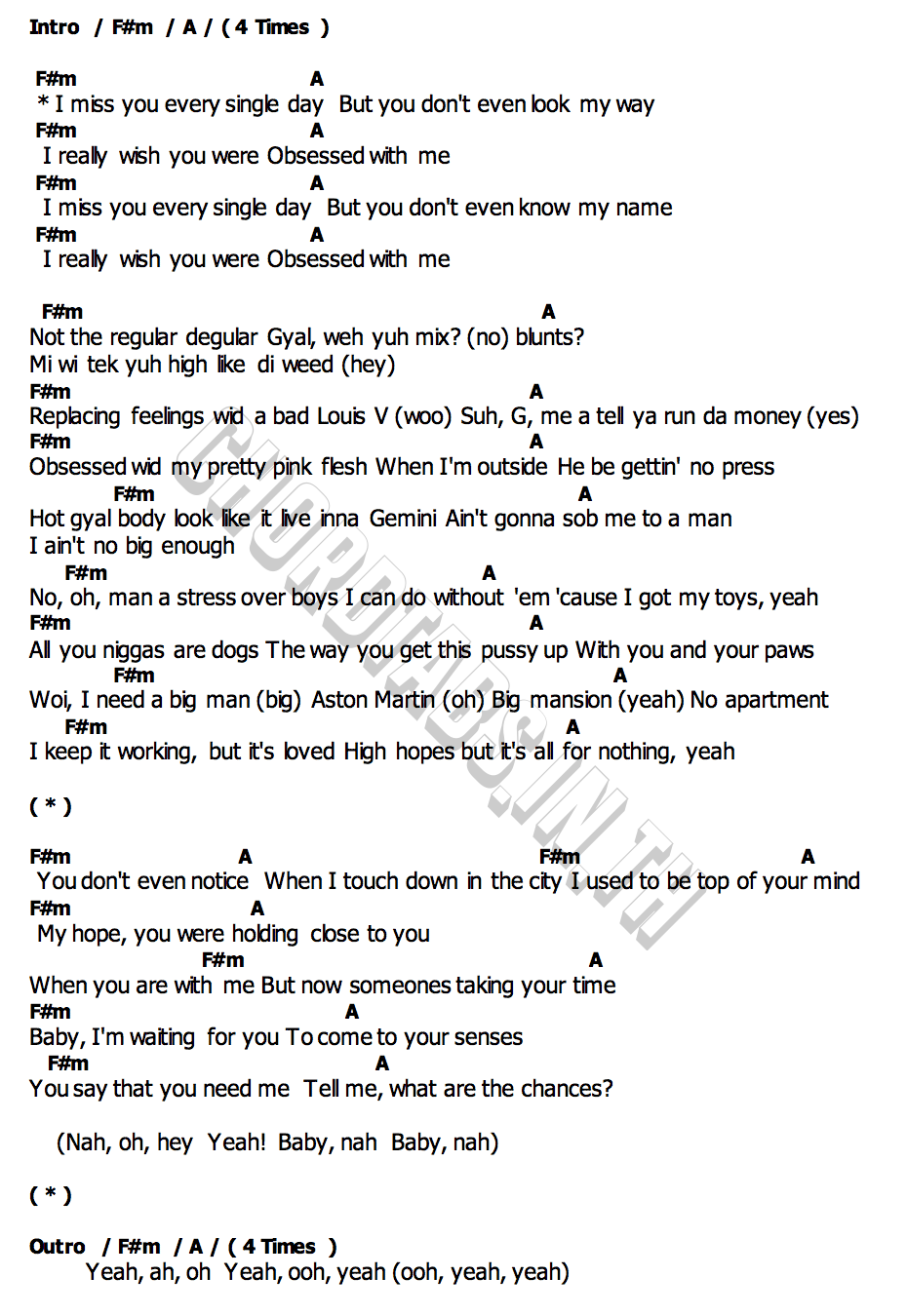 Obsessedคอร์ด คอร์ด Obsessed Calvin Harris