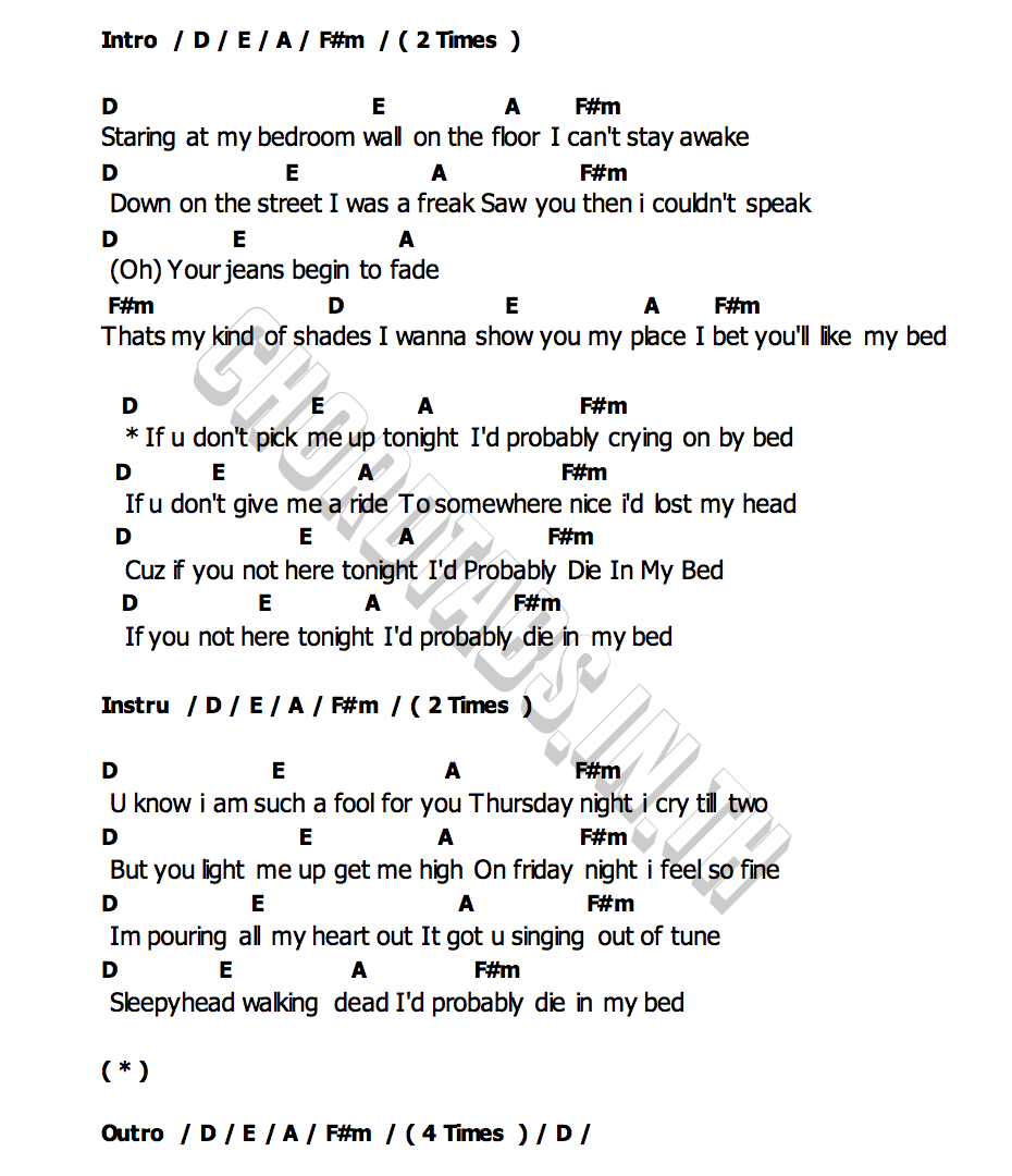 i d probably die in my bedคอร์ด คอร์ด i d probably die in my bed wadfah