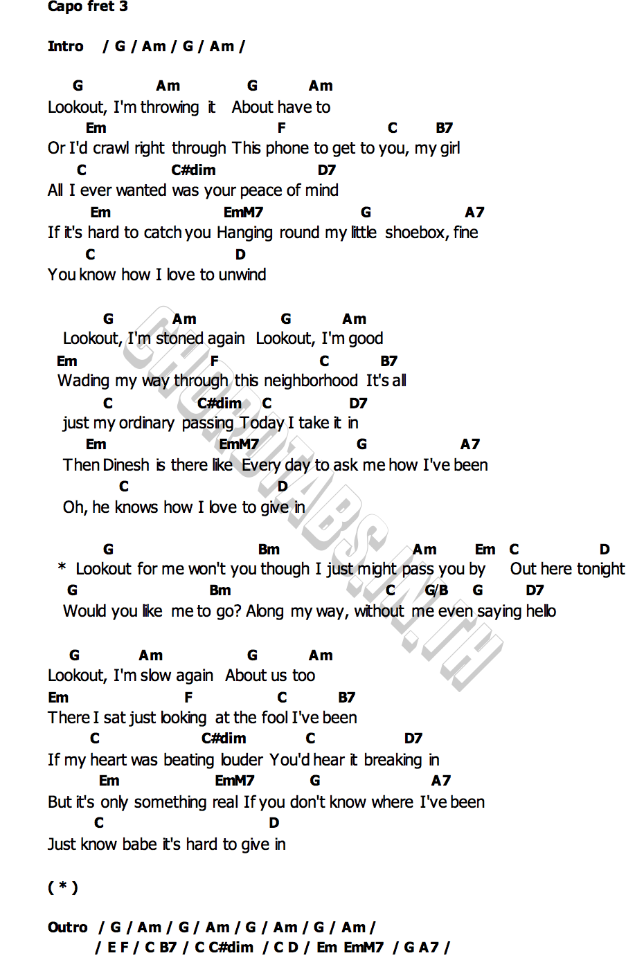 Look Outคอร์ด คอร์ด Look Out Peach Pit