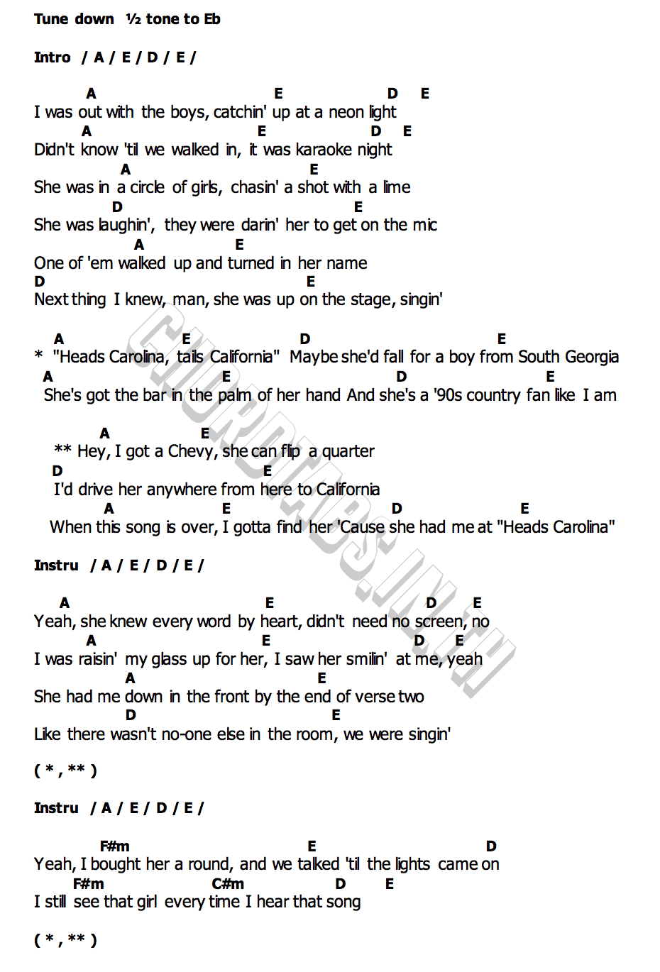 She Had Me At Heads Carolinaคอร์ด คอร์ด She Had Me At Heads Carolina