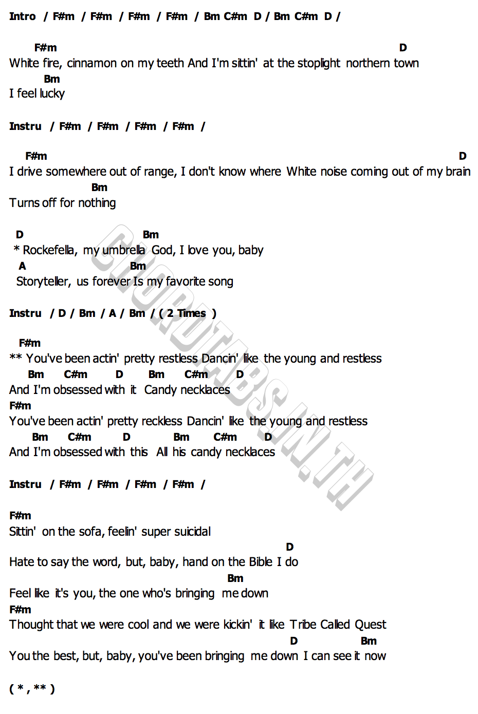 Candy Necklaceคอร์ด คอร์ด Candy Necklace Lana Del Rey