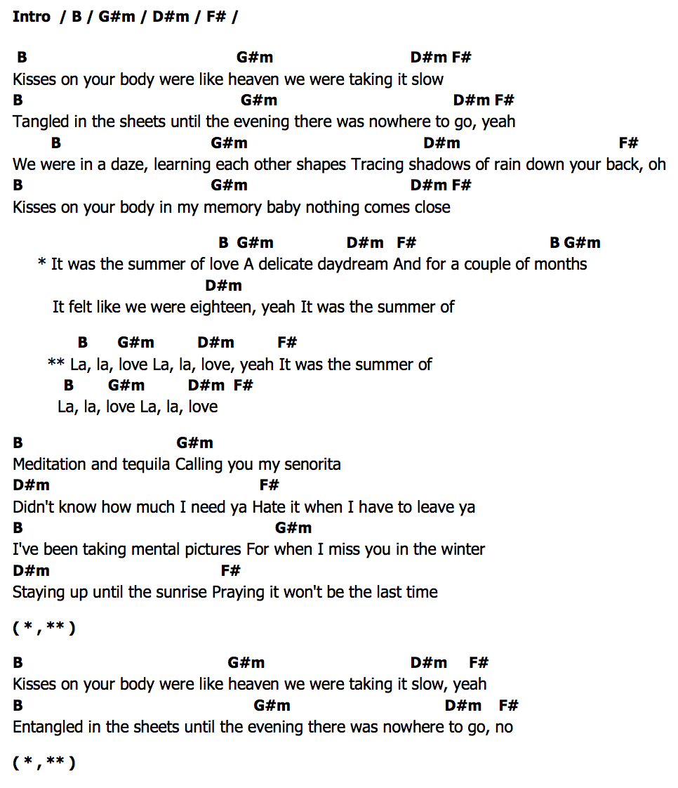 Summer Of Loveคอร์ด คอร์ด Summer Of Love Shawn Mendes & Tainy