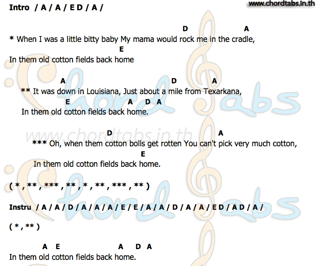 Cotton Fieldsคอร์ด คอร์ด Cotton Fields Creedence Clearwater Revival