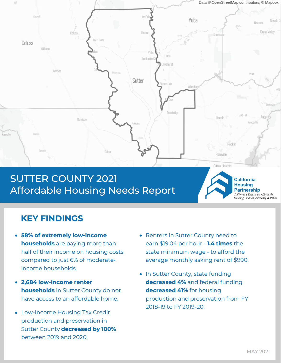 Sutter County Housing Need Report 2021 California Housing Partnership