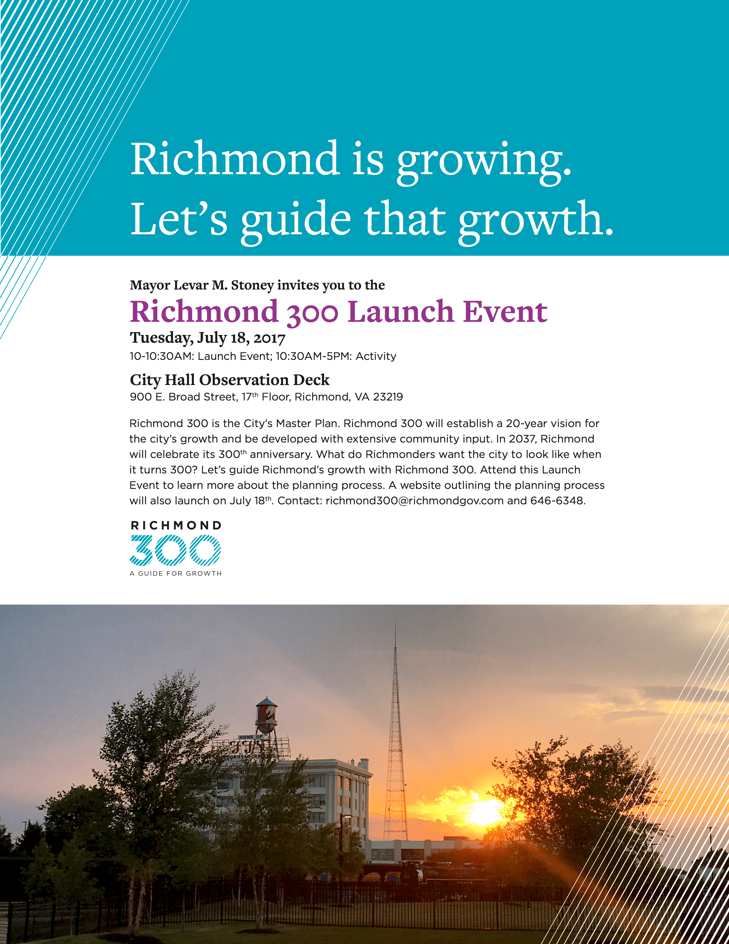 Master Plan "Richmond 300" launch event this coming Tuesday CHPN