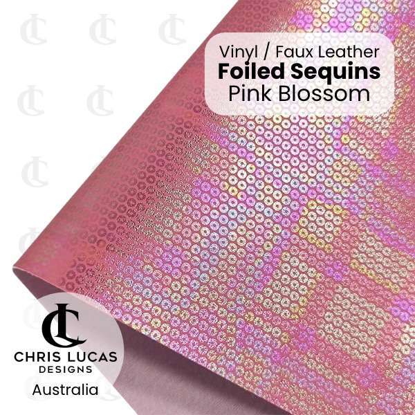Vinyl / Faux Leather Foiled Sequins Pink Blossom Chris Lucas Designs Australia