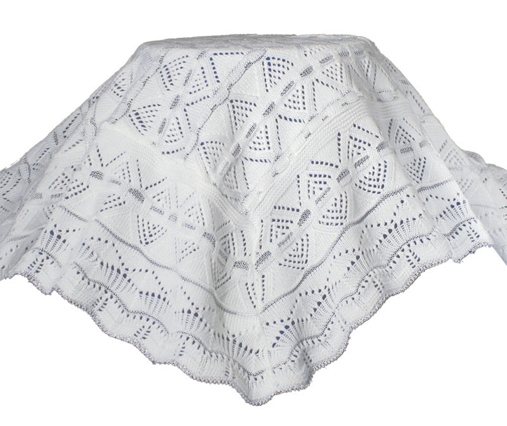 White Knit Baby Christening Shawl