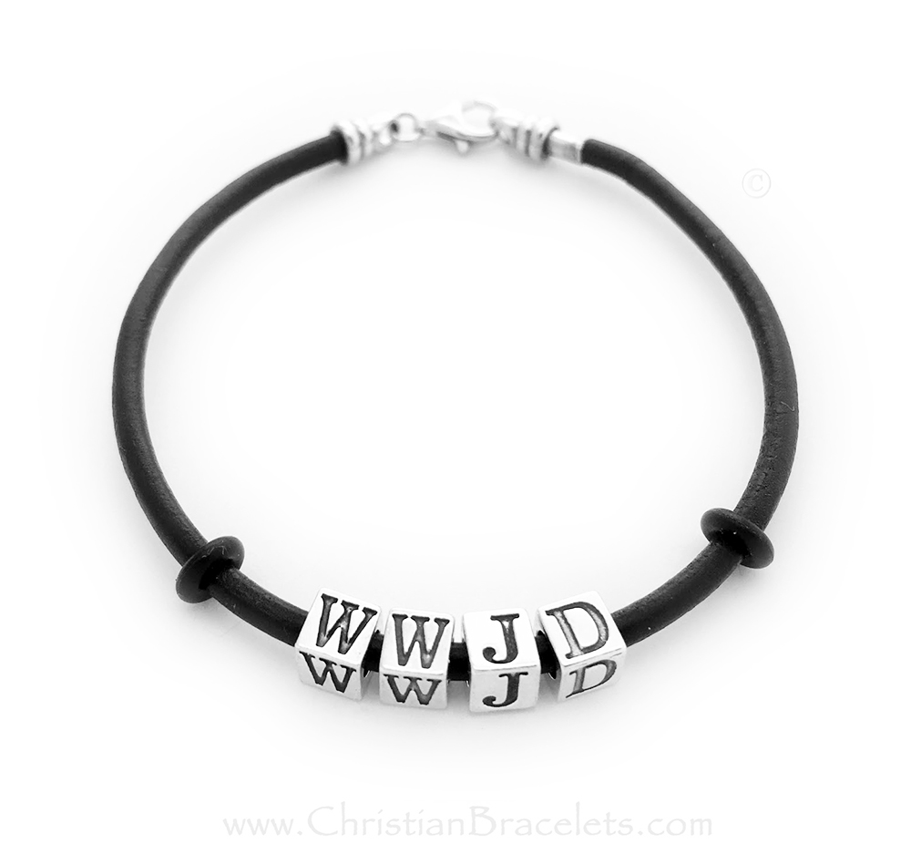 Leather What Would Jesus Do Black WWJD Bracelet WWJD4