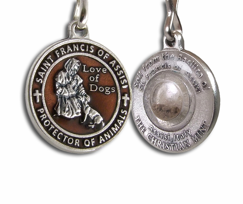 Christian Mint Saint Francis Enameled Medal for Dogs with Assisi Soil