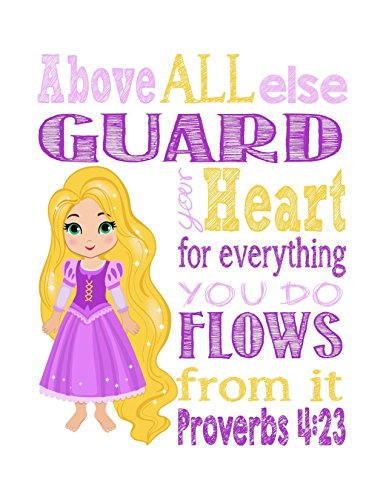 Princess Set Of 4 Christian Nursery Decor Wall Art Print Rapunzel