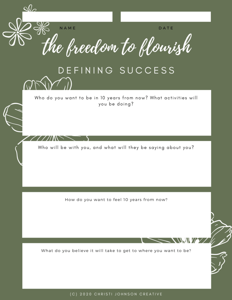 Free Resource Defining Success Worksheet Christi Johnson Creative