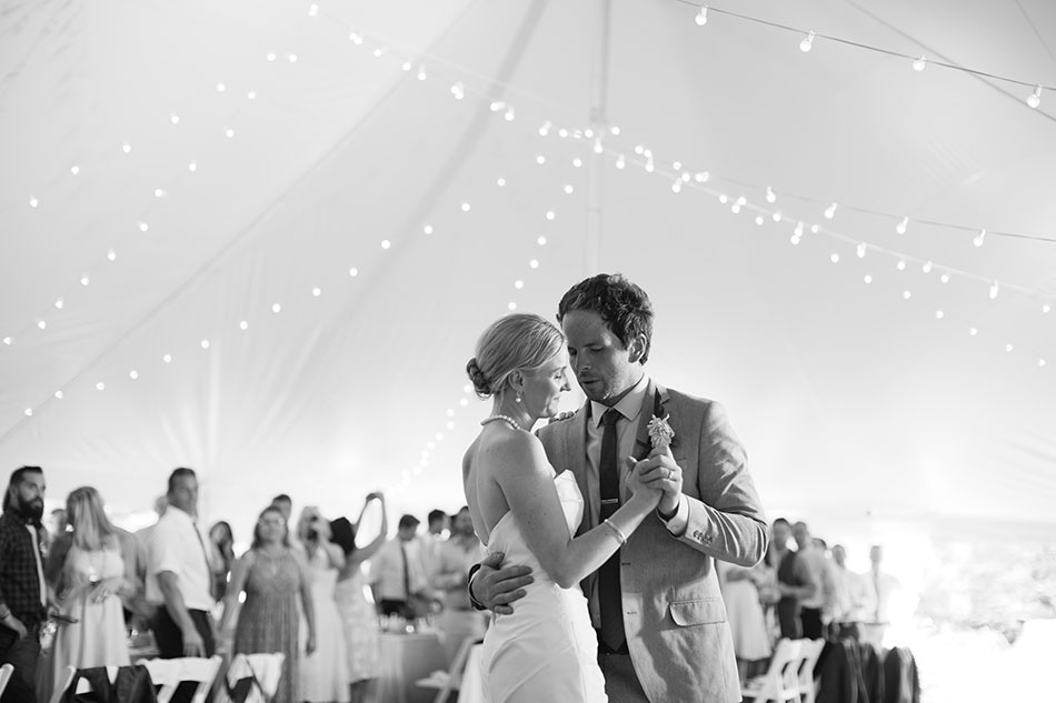 Bride dancing at Outdoor NH tent wedding Christmas Farm Inn & Spa