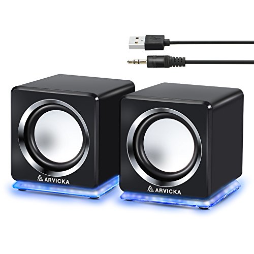 ARVICKA Blue LED USB Speakers Wired Laptop Speakers 2.0 Channel Small