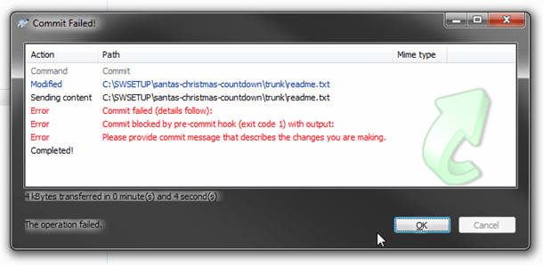 SVN Error Commit blocked by hook is no big deal