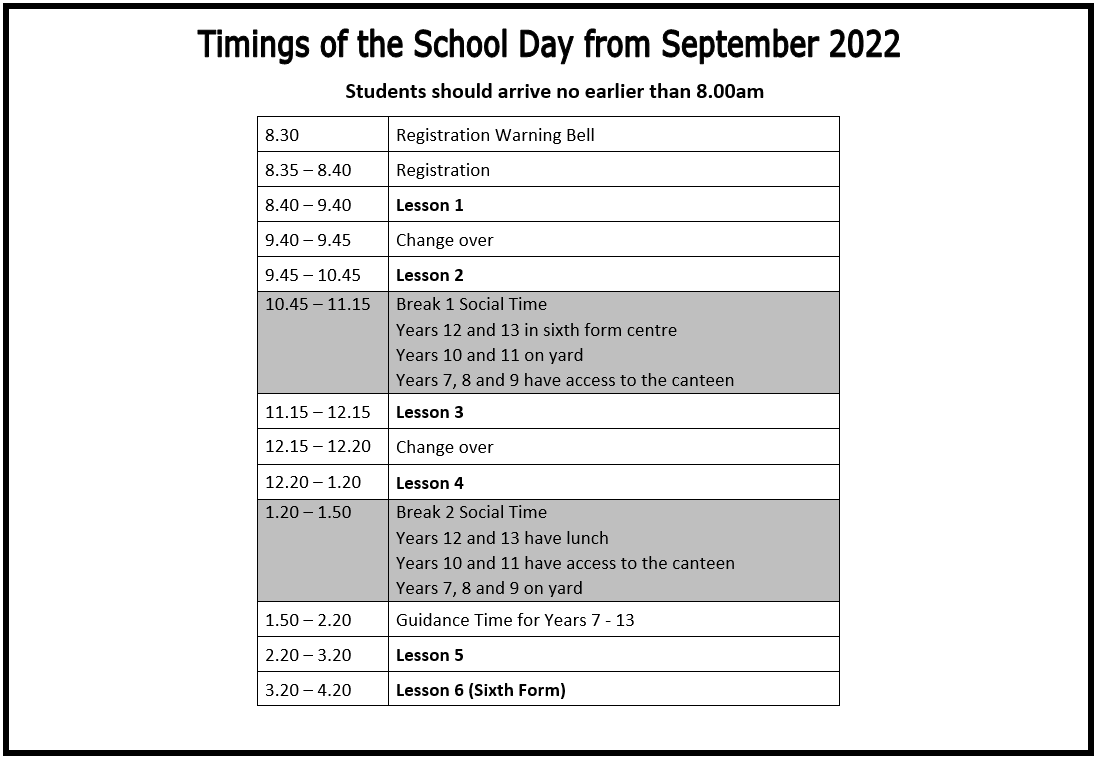 Timings of the School Day Christopher Whitehead Language College and