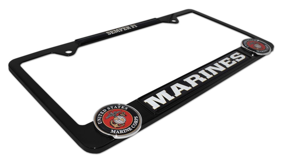 Marines 3D Black Metal License Plate Frame Elektroplate