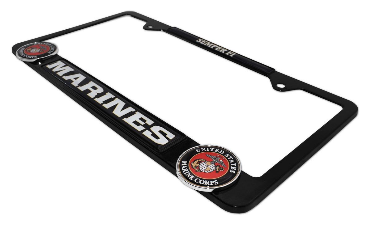 Marines 3D Black Metal License Plate Frame Elektroplate