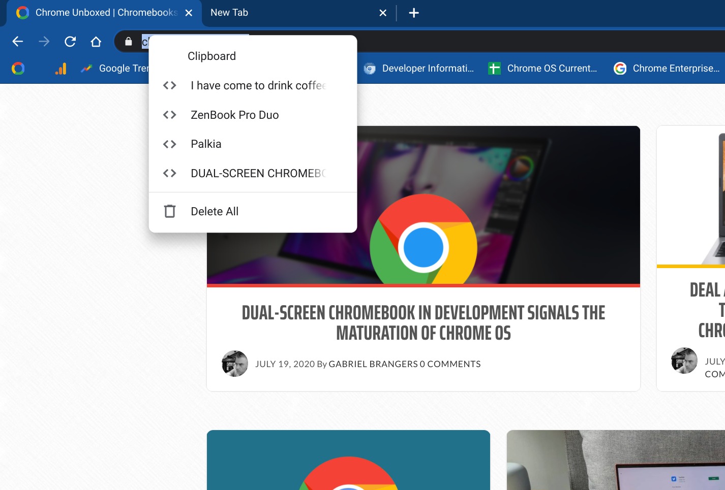 Here is the new Chromebook clipboard history manager in action
