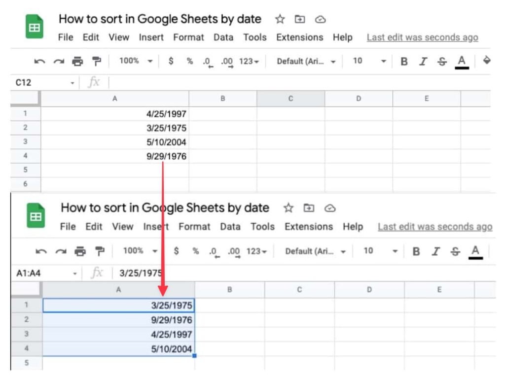 How to sort data by date in Google Sheets