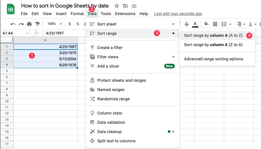 How to sort data by date in Google Sheets