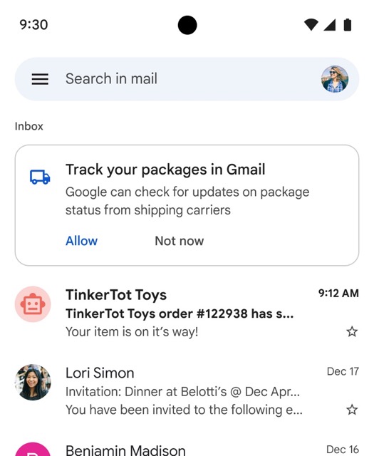 Gmail adds glanceable package tracking right in your inbox
