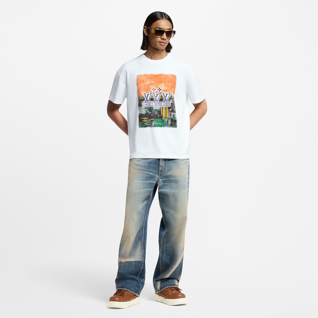 LV EMBELLISHED GRAPHIC COTTON T-SHIRT