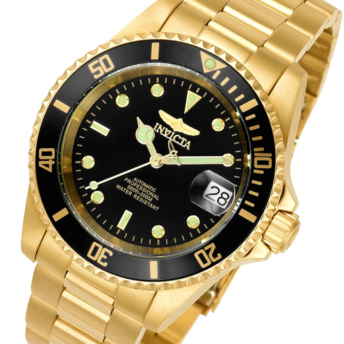 INVICTA 8929OB Pro Diver 200M Gold Stainless Steel Black Dial Mens