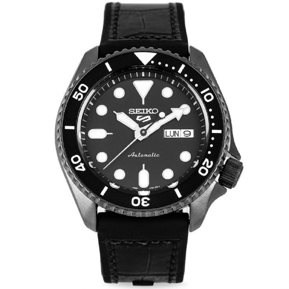 Seiko 5 Sports Black Dial SRPD65 SRPD65K3 Leather Mens