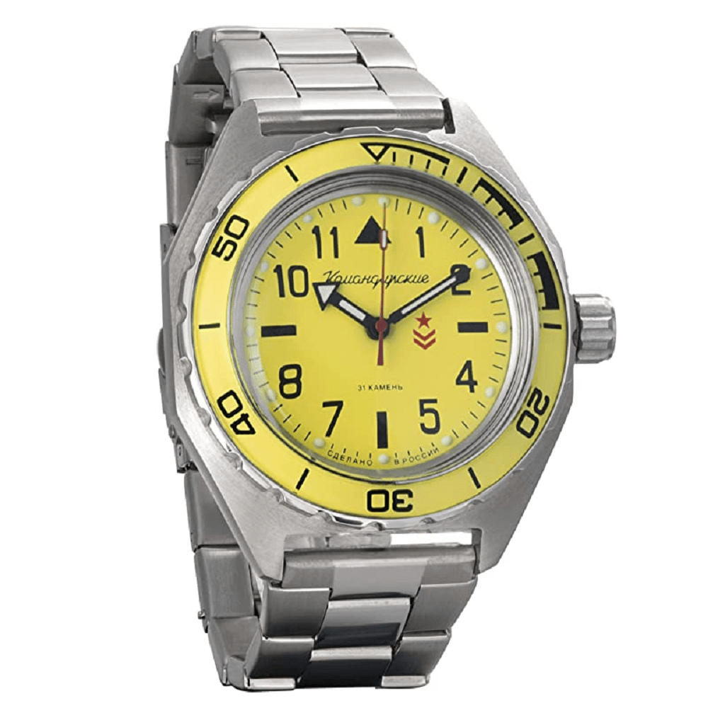 Vostok Komandirskie 650859 Yellow Military Mechanical Russian Mens