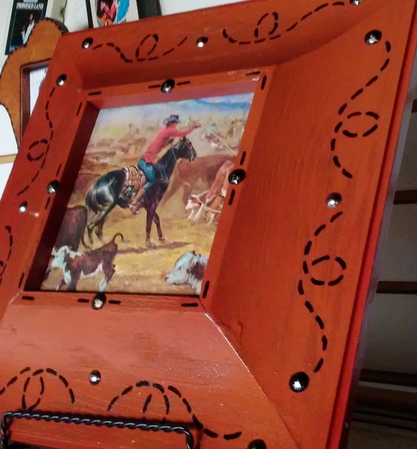 Refurbished Wooden Picture Frame, Western Motif Chuck Bartok