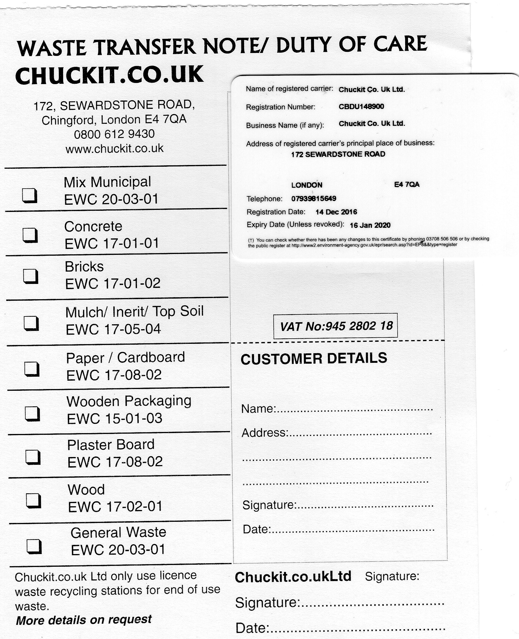 Waste Transfer Note