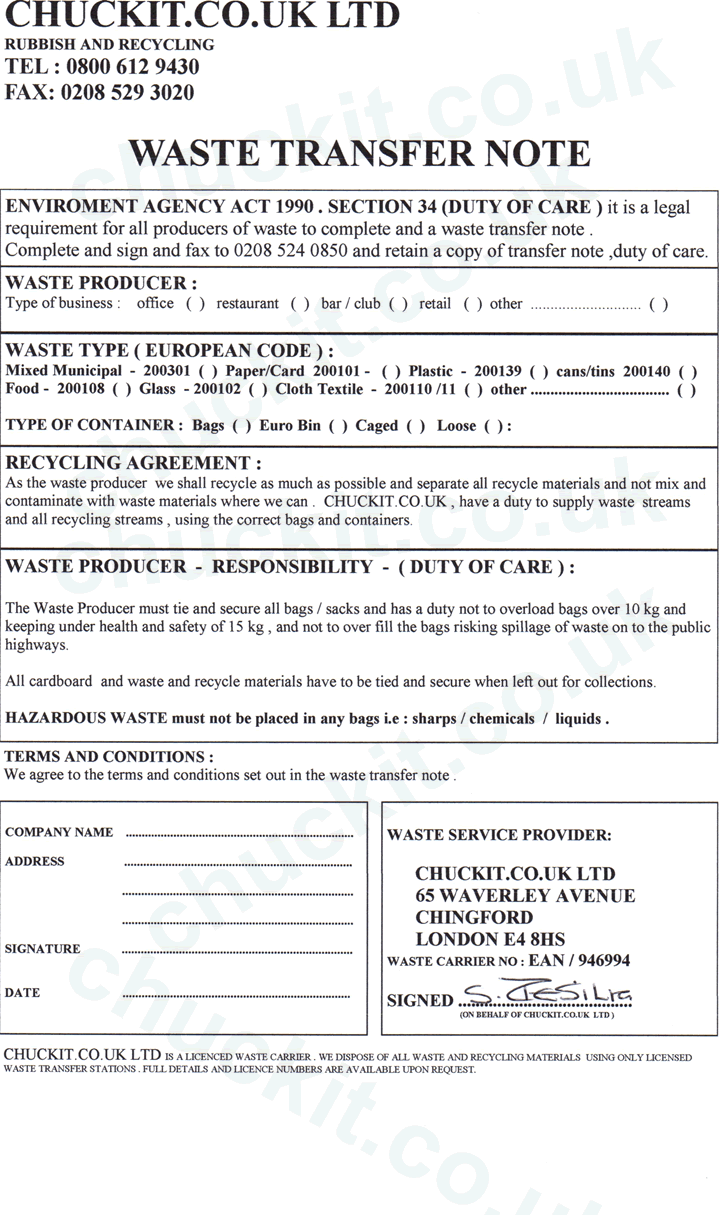 waste transfer note