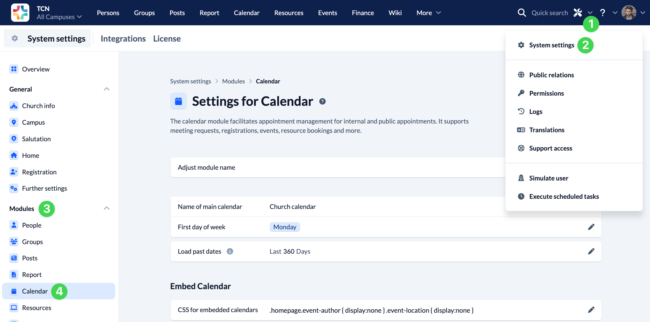 How to hide the resources in an embedded calendar ChurchTools Academy
