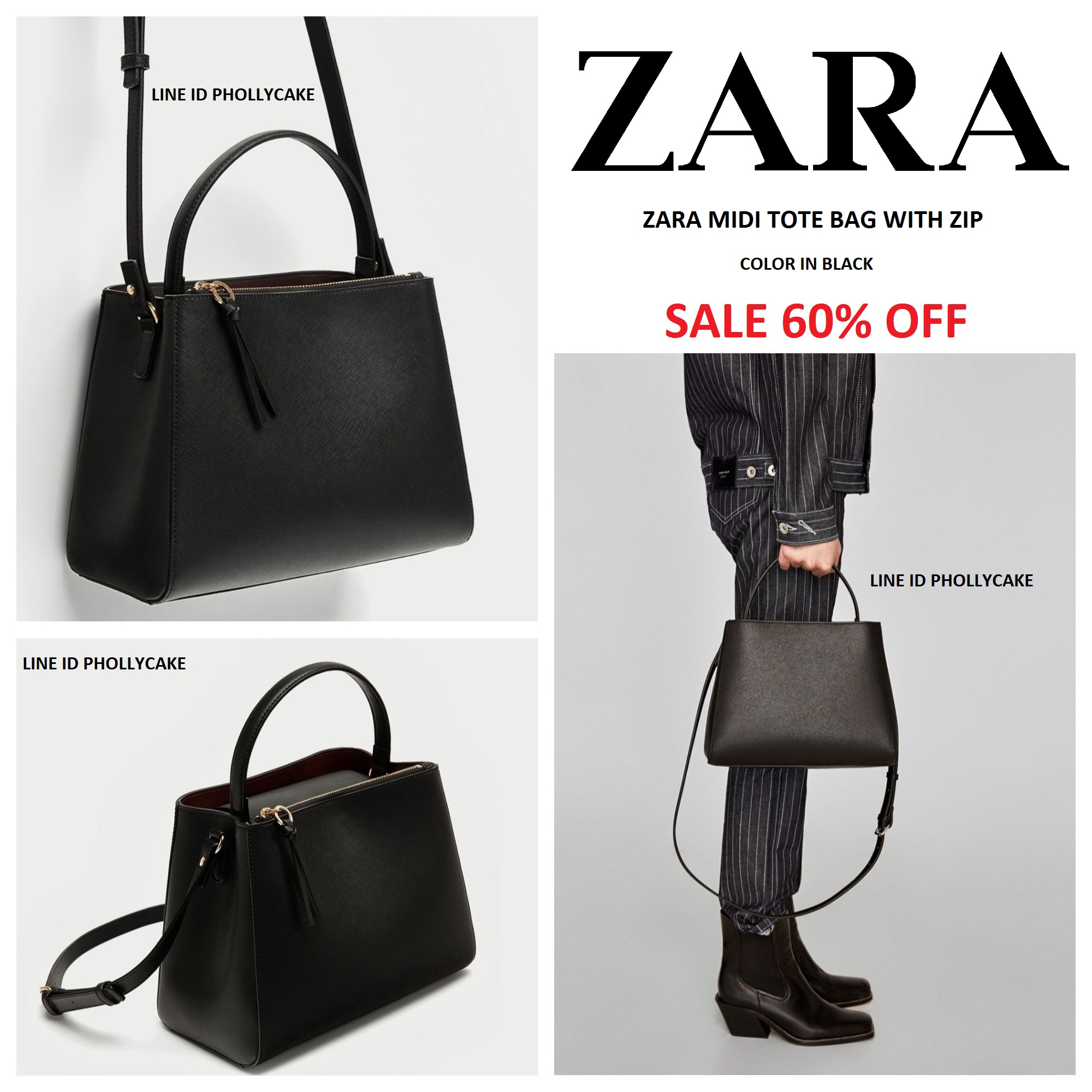 กระเป๋าถือ Zara Handbag ZARA MIDI TOTE BAG WITH ZIP 2312/304 สีเทา หนัง