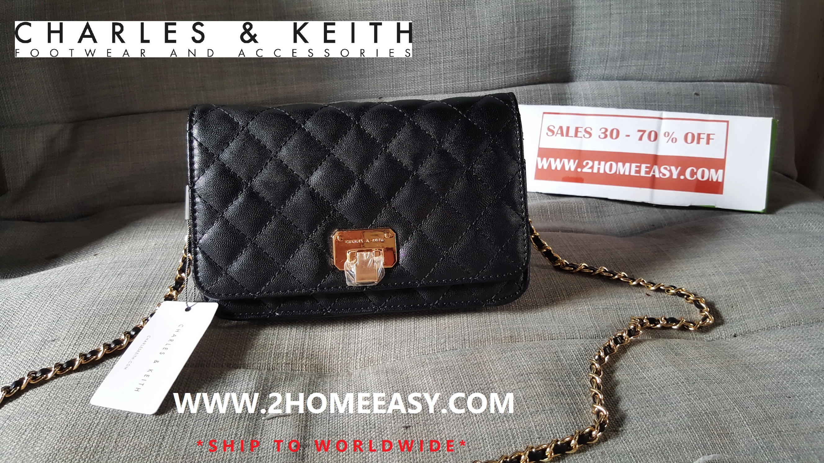 Charles & Keith Quilted Clutch ck270700005 กระเป๋าคลัช ลายสวย หนังนิ่ม