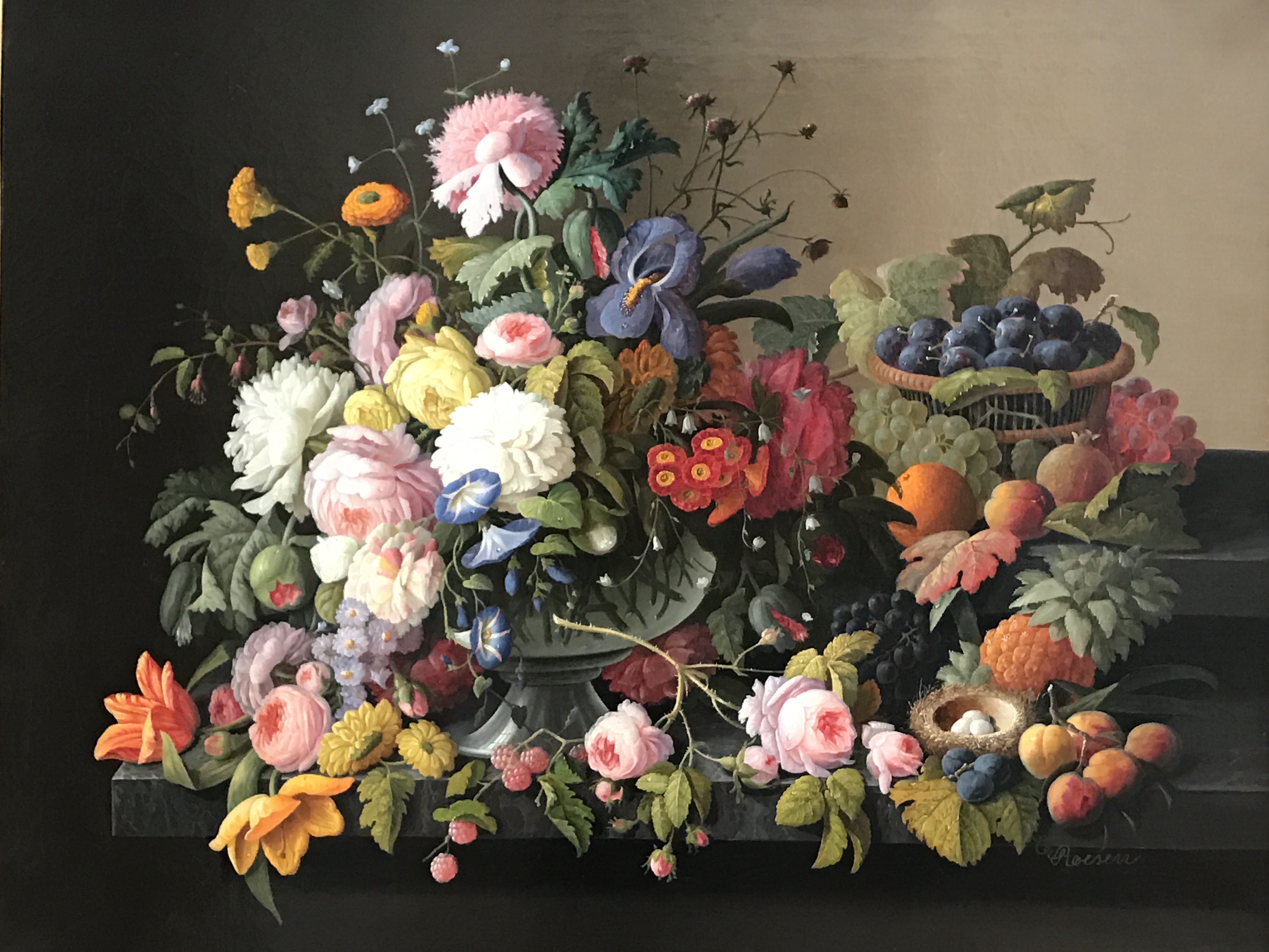 Still Life of Flowers and Fruit, by Severin Roesen, circa 1850 » Ciel