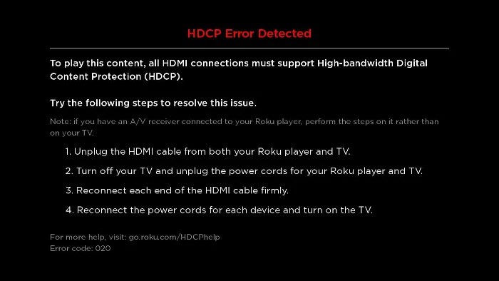 What to do if you see an “HDCP Error Detected” message or a purple 