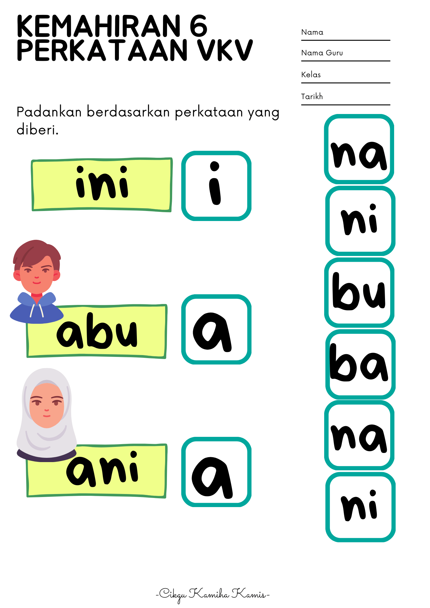 BELAJAR MEMBACA BUNYI vokal,SUKU KATA KV, PERKATAAN VKV