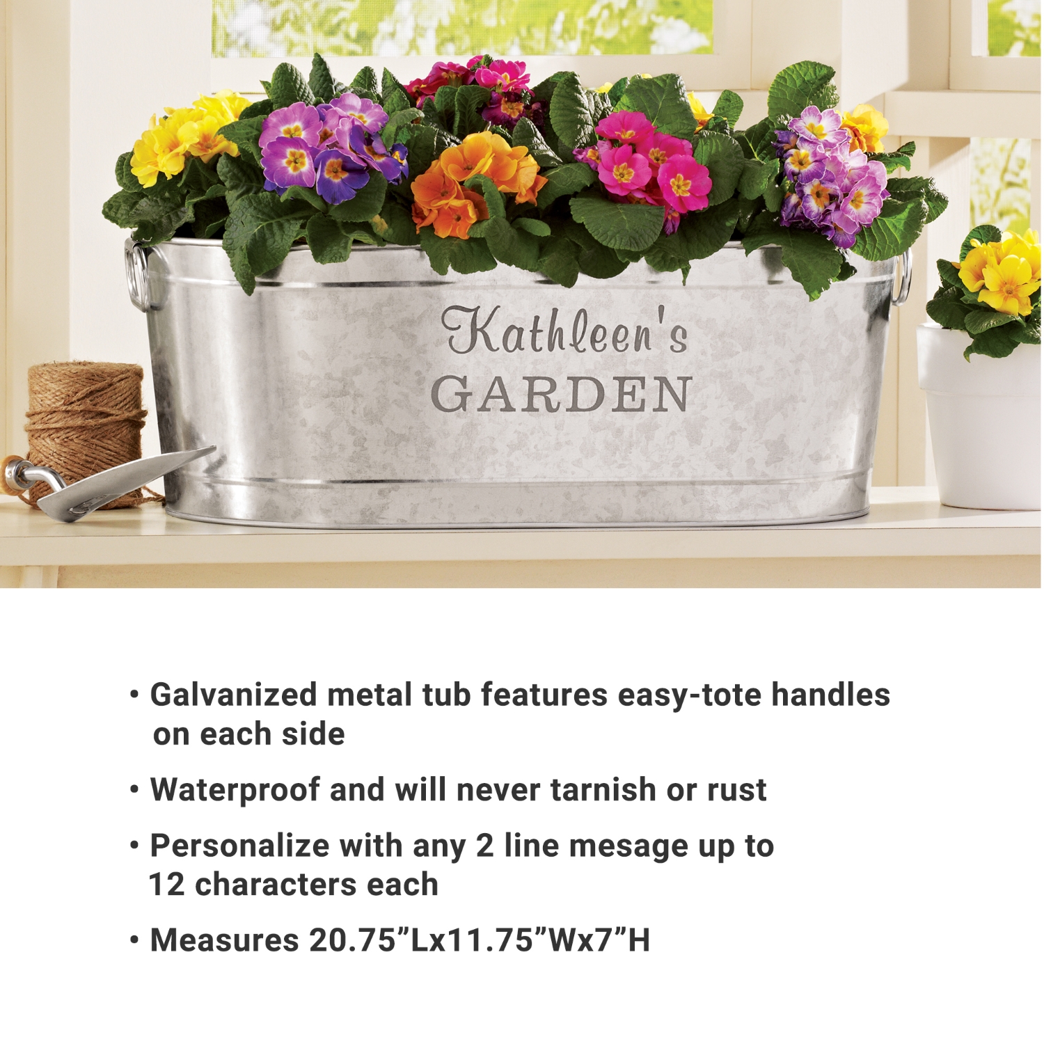 VintageStyle Galvanized Personalized Planter Tub at