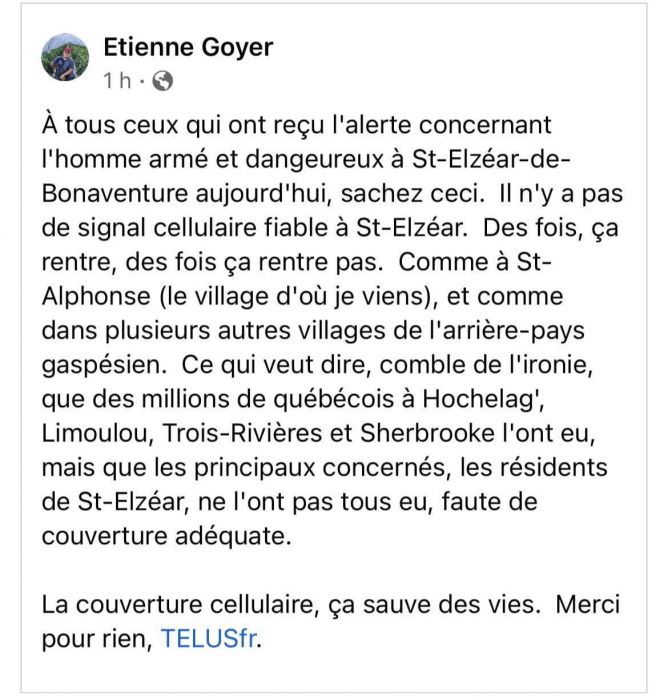 SaintElzéar L'individu armé et dangereux est arrêté TVA CIMT CHAU